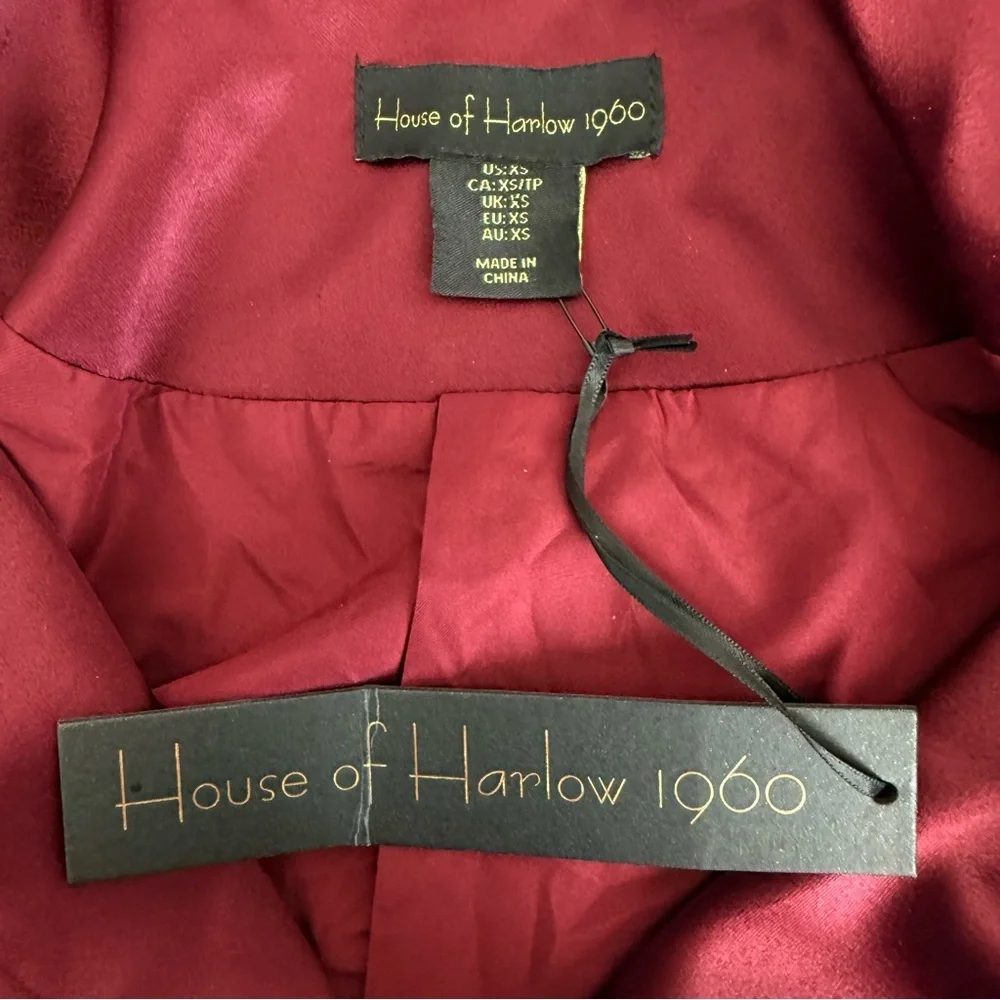NWT House of Harlow 1960 Satin Crop Burgundy Wine Jacket Blazer Size XS